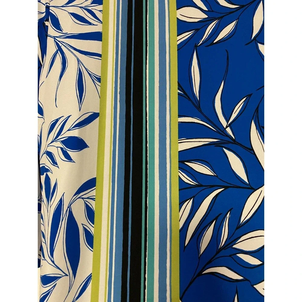 SOLD! Mixed Leaf Print Calf Length Tunic size 2X Monroe & Main Blue White Top - Picture 7 of 9